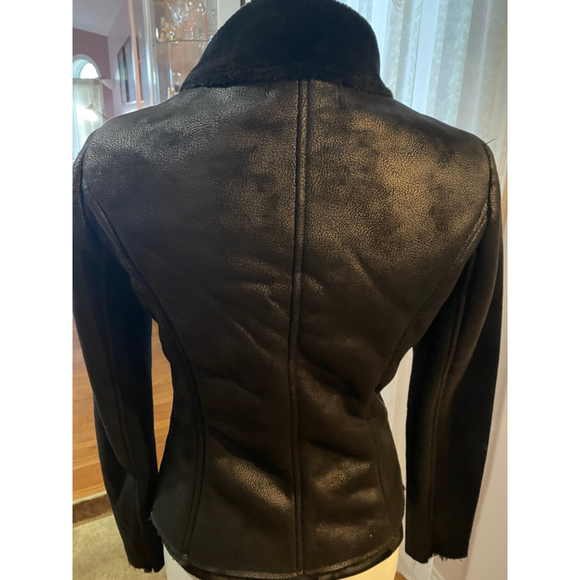 Women's Le Château Black Shearling Leather Jacket S - Picture 10 of 11